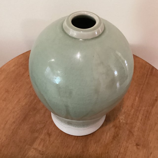 Vintage Green Celadon Glazed Bamboo Design Porcelain Vase by Richey Bellinger Circa1982 For Sale - Image 11 of 12