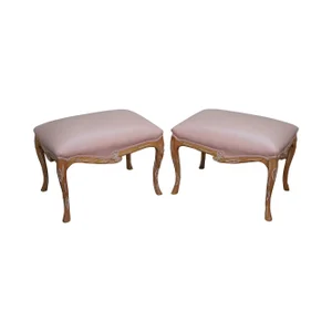 Faux Branch Leather Ottomans - Pair