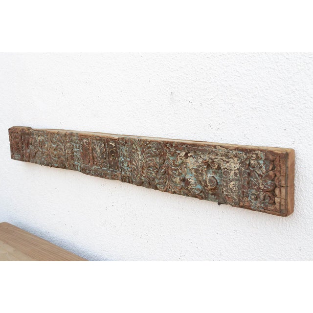 Indian Weathered Teal 19th Century Carved Lintel For Sale - Image 3 of 7
