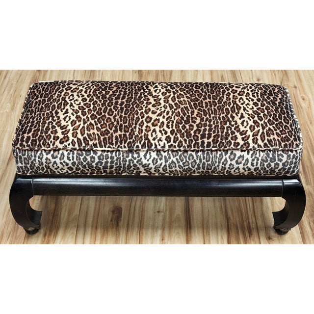 Vintage Late 20th C Newly Upholstered Leopard Print Velvet Ming Style Rolling Bench For Sale - Image 4 of 10