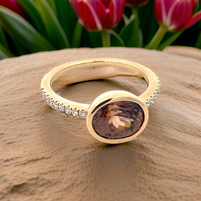 Orange Natural Zircon Diamond Ring Size 6.5 14k Y Gold 3.52 TCW Certified For Sale - Image 8 of 18