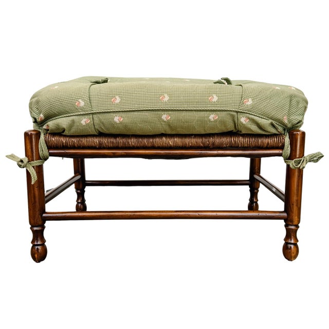 Late 20th Century Custom-Made Country French Ladderback Armchair and Ottoman Set by Calico Corners For Sale - Image 14 of 18