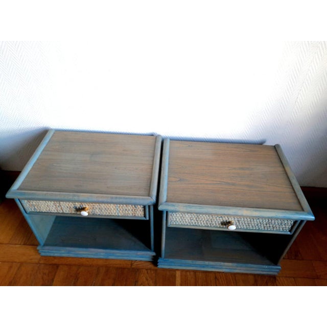 Vintage Rattan Bedside Tables in the the style of Maugrion, 1980s, Set of 2 For Sale - Image 4 of 11