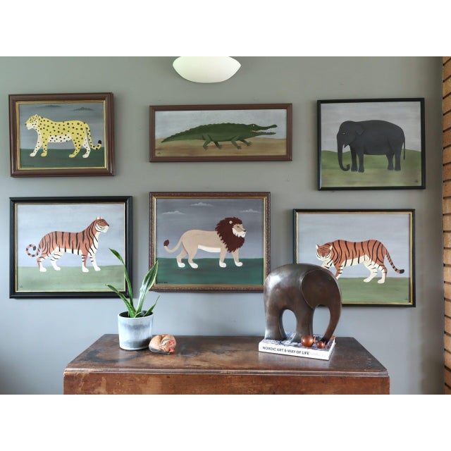 Contemporary Contemporary 'Golden Leopard' Original Naïve Style Animal Oil Painting by British Artist Matt Rix, Framed For Sale - Image 3 of 12