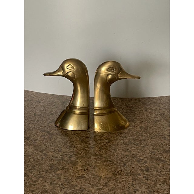 Polished Solid Brass Mallard Duck Head Bookends Sarreid Style - a Pair