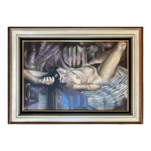 Mid 20th Century "Resting Nude" Framed Oil Portrait Painting by James Wallace