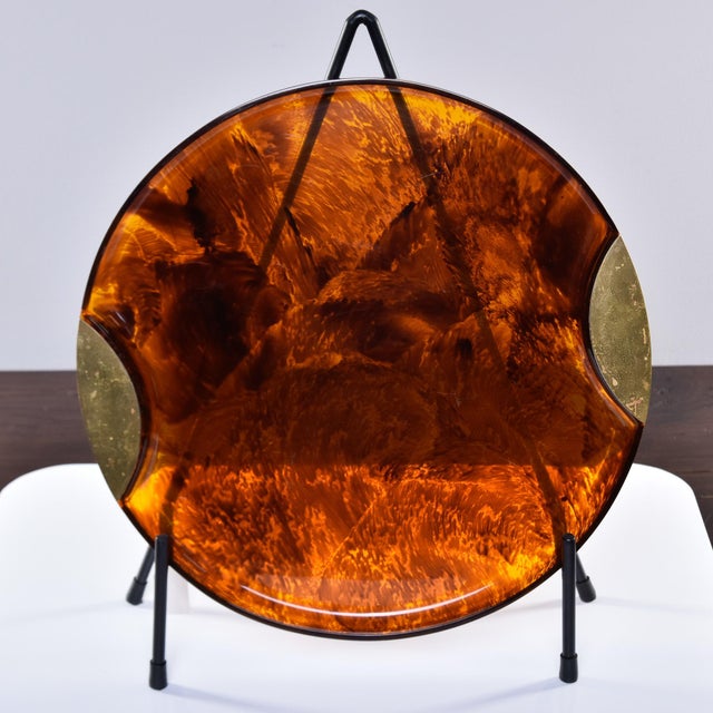 Vintage Italian Round Faux Tortoise Tray With Brass Trim For Sale In Detroit - Image 6 of 7