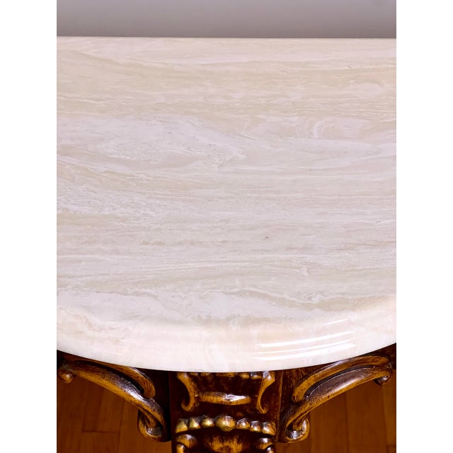 French Louis XV Style Console Table, Carved Walnut With Gilt, Marble Top, C. 1920 For Sale - Image 14 of 17
