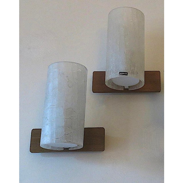 Brown Frosted Crackled Glass and Teak Wall Lights from Doria, 1960s, Set of 2 For Sale - Image 8 of 8