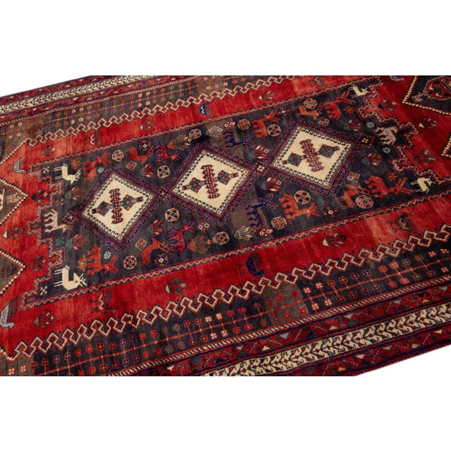 1960s Vintage Shiraz Handmade Medallion Red Wool Rug For Sale In New York - Image 6 of 7
