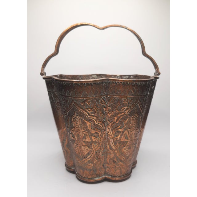 19th C Repousse Copper Nepal Scallop Bucket For Sale - Image 15 of 15
