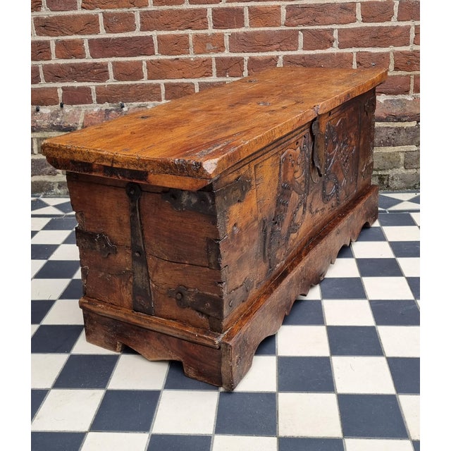 Small Carved Walnut Coffer, Early 16th Century For Sale - Image 3 of 11