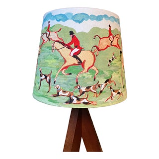 Fox Hunt Original Whimsical Hand Painted Tabletop Lampshade by Pauline De Roussy De Sales For Sale