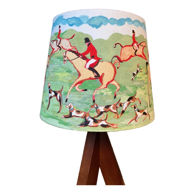 Fox Hunt Original Whimsical Hand Painted Tabletop Lampshade by Pauline De Roussy De Sales For Sale