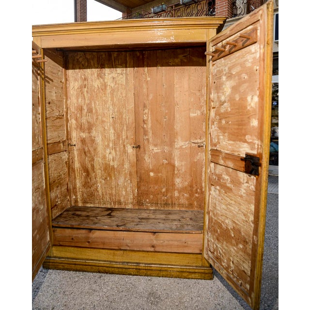 Antique Rustic Two-Door Wardrobe in Yellow Lacquered Fir Wood, Italy, 1800s For Sale - Image 10 of 18
