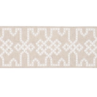 Schumacher Knotted Trellis Tape Trim In Grey On Neutral For Sale