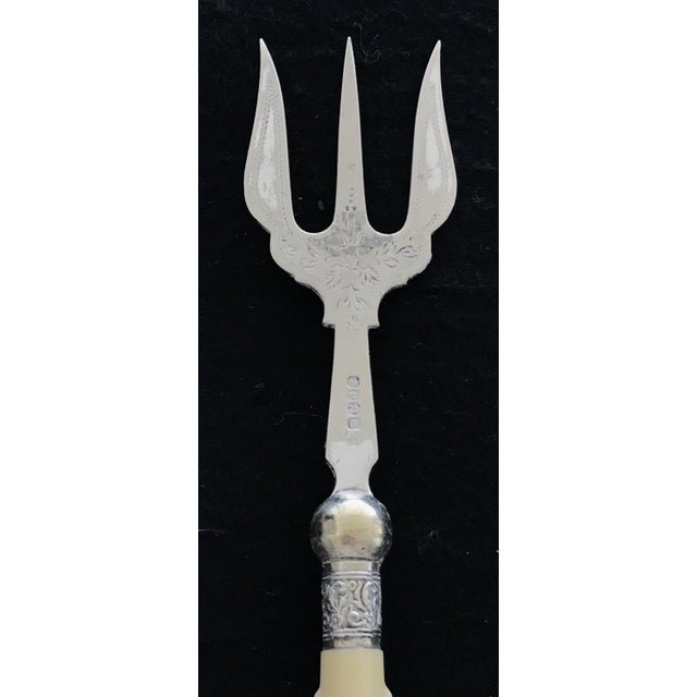 19th Century Antique British Bread Fork or Serving Fork With Hallmarks and Carved Twig Handle For Sale - Image 5 of 9