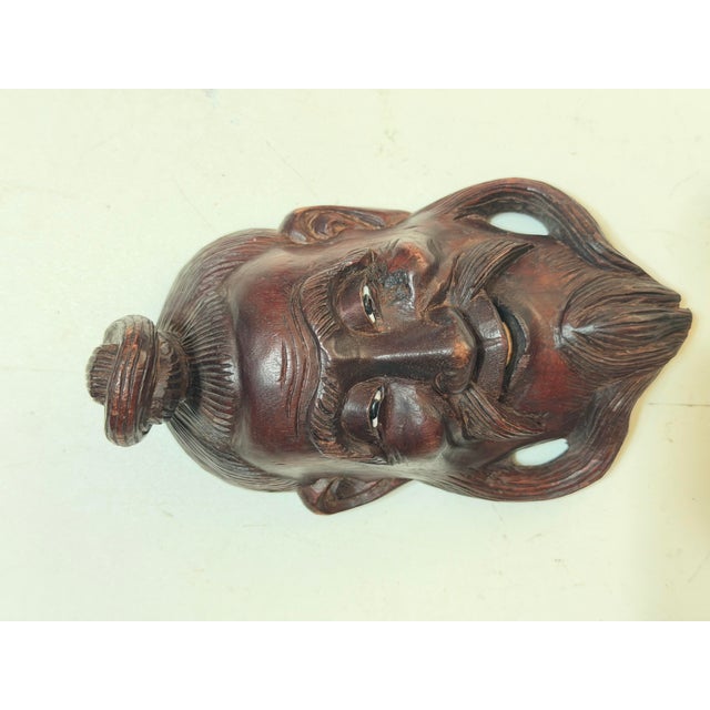 Brown Vintage Chinese Hand-Carved Hardwood Smiling Sage Elder Wall Mask For Sale - Image 8 of 9