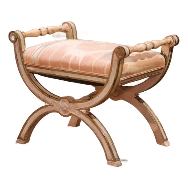 Mid-Century Italian Painted Curule Stool With Turned Handles and X-Form Base For Sale