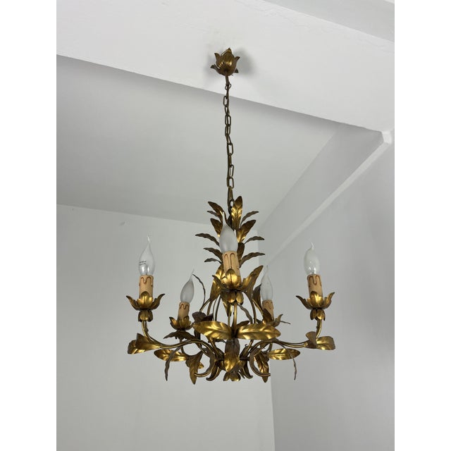 Italian Five-Light Wrought Iron Chandelier, 1950s For Sale - Image 9 of 12