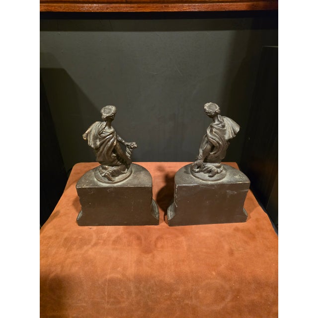 Antique Patinated Metal Figural Bookends For Sale In San Antonio - Image 6 of 9
