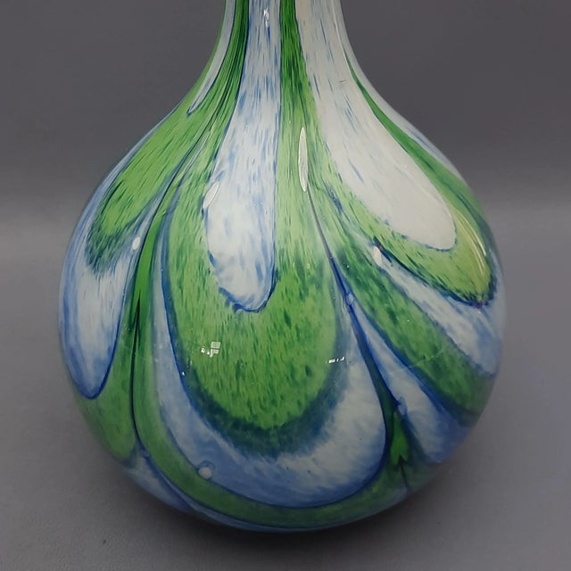 Blue Modern Wavy Green and Blue Murano Glass Vase by Carlo Moretti, 1970s For Sale - Image 8 of 11