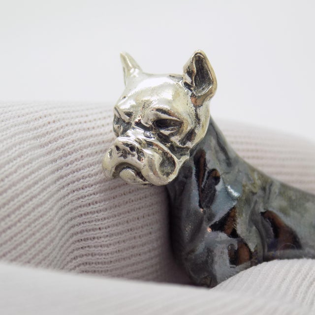 Italian Vintage Italian Handmade Sterling Silver 925 Boxer Dog Figurine Large Solid Figurine Miniature Sculpture For Sale - Image 3 of 10