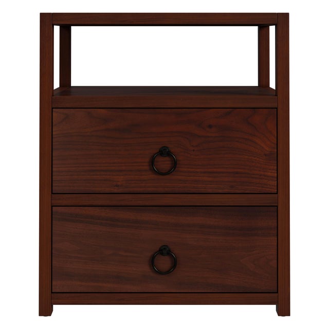 Spritely Home Accent Furniture Lark 21 in. W Wood 2 Drawer Nightstand with Open Storage Shelf, Walnut For Sale - Image 4 of 8