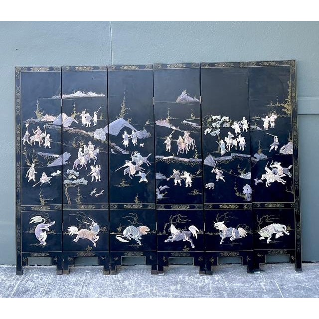 Vintage Asian Carved Soapstone Figurative 6 Panel Screen For Sale In West Palm - Image 6 of 12