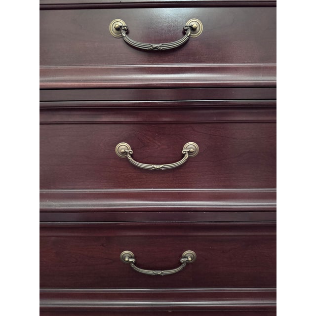 Ethan Allen Vintage Ethan Allen Medallion Cherry Wood Tall Chest of Drawers For Sale - Image 4 of 18