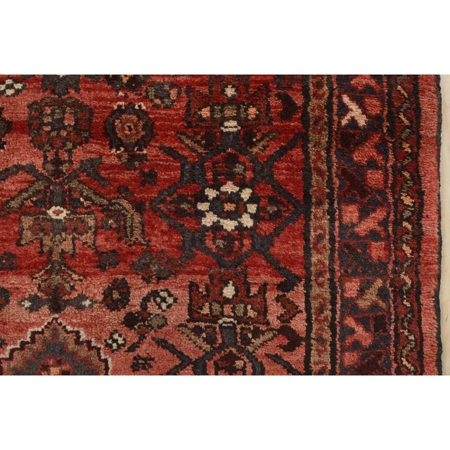 Hamedan Runner 3’6” X 9’7” Red Wool Vintage Tribal Hand-Knotted Oriental Rug For Sale - Image 10 of 14