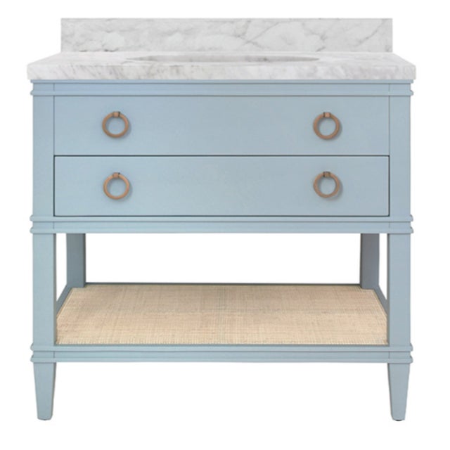 Paint Matthew Izzo Home Cutler 36.5" Light Blue Lacquer Single Porcelain Sink Bath Vanity With Marble Top and Brass Hardware For Sale - Image 7 of 7