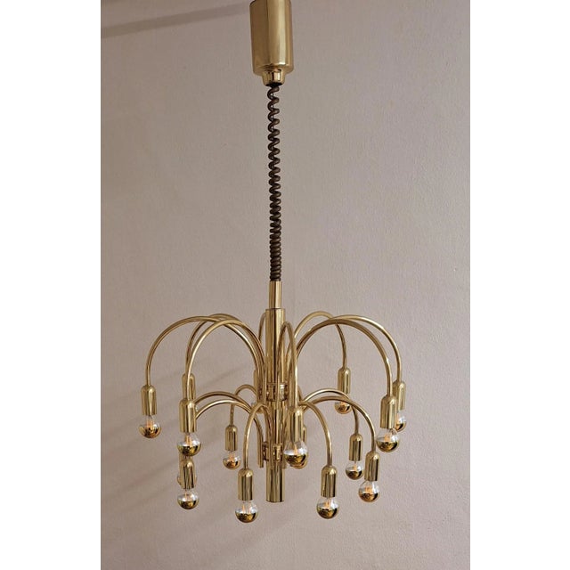 Vintage German 16-Light Chandelier with Gold-Colored Metal Frame from TZ Leuchten, 1970s, in Very Good conditions....