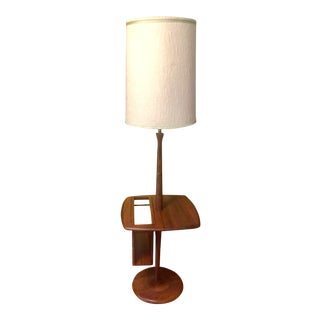 Laurel Lamp Walnut Floor Lamp With Removable Magazine Book Holder With Shade - Mid Century Modern Design For Sale