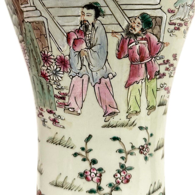 Mid-20th Century Vintage Chinese Hand-Painted Porcelain Vase Table Lamp For Sale - Image 14 of 18