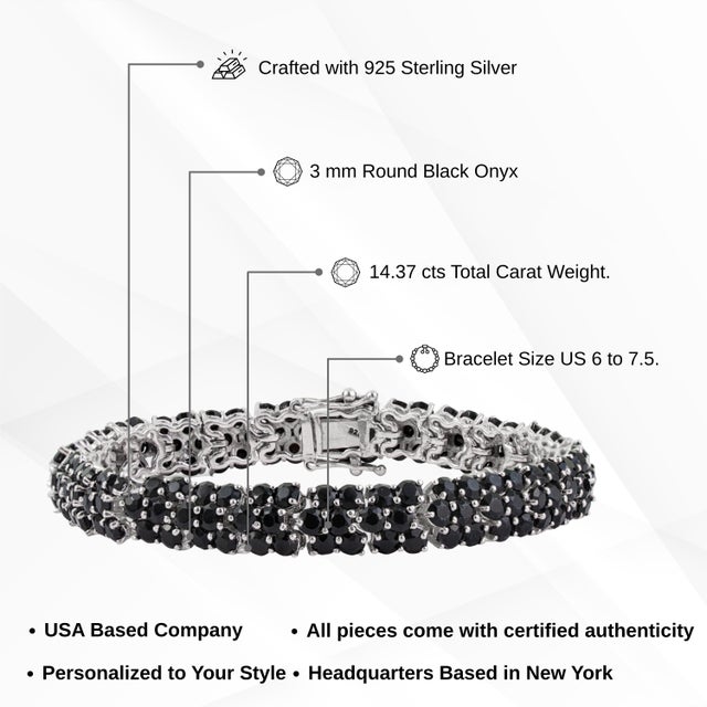 Wide Three Row Mosaic 14.37 CTW Black Onyx Tennis Bracelet in 925 Sterling Silver 7 Inch For Sale - Image 12 of 15