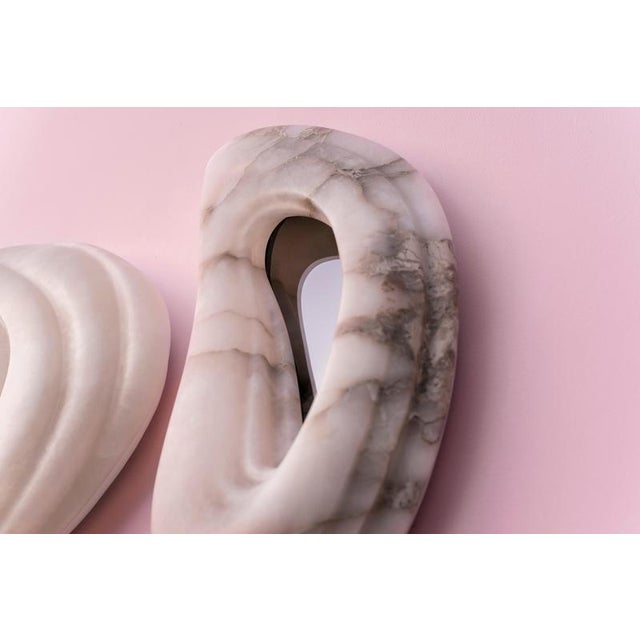 Pink Aqua Fossil Wall Mirrors in Alabaster and Glass Mirror by Amarist Studio, Set of 6 For Sale - Image 8 of 16