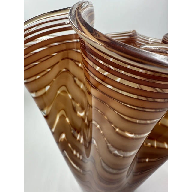 Mid-Century Modern Vintage Murano Style Hand Blown Italian Chocolate Brown Ribbon Glass Vase For Sale - Image 3 of 7