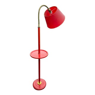 Mid Century Red Fiberglass Floor Lamp with Table For Sale