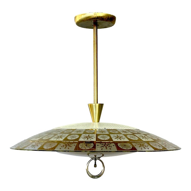 1950s Mid-Century Modern Lighting Extravaganza Chandelier With Glass Shade For Sale