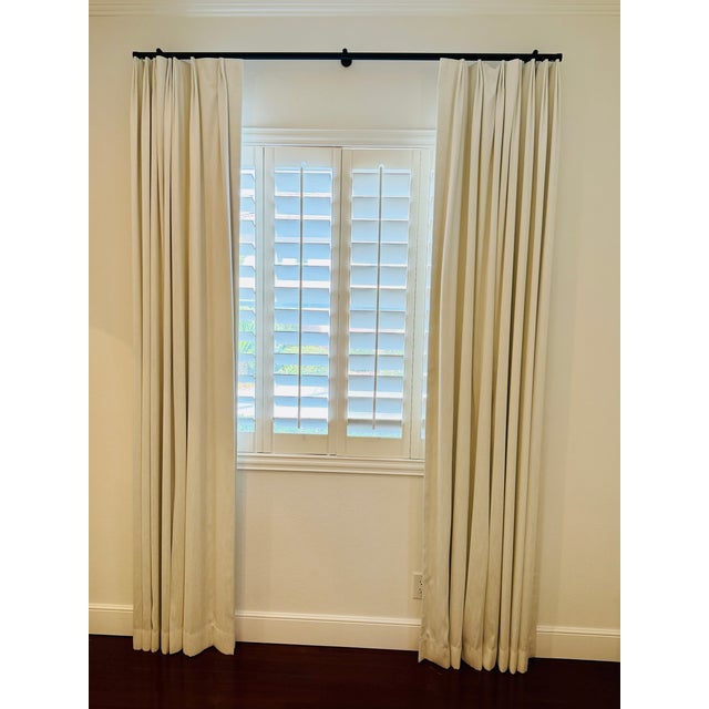 Custom Cream Linen Drapery Panels With Matte Black Hardware – Two Identical Sets For Sale In Las Vegas - Image 6 of 6