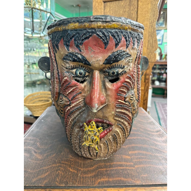 Folk Art Antique Mexican Guerrro Folk Art Mask Helmet Style For Sale - Image 3 of 6