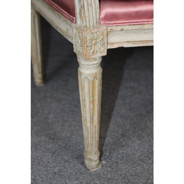 Pair of French Louis XVI Distressed Painted 18th Century Period Armchairs For Sale - Image 11 of 12