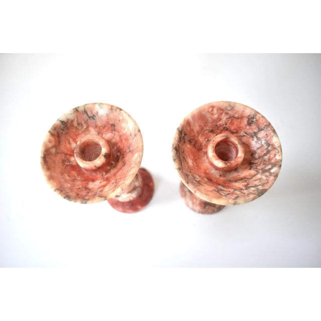 Stone Pair of Vintage Italian Carved Griotte Marble Candlesticks For Sale - Image 7 of 13