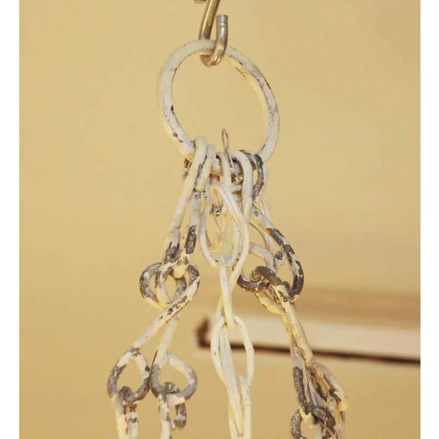 Wrought Iron Arts & Crafts Four Light White Chandelier For Sale In Los Angeles - Image 6 of 6