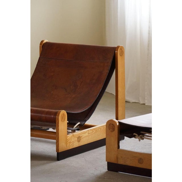 Italian Modern Lounge Chairs and Ottomans in Leather and Elm by Francesco Lucianetti, 1960s, Set of 4 For Sale - Image 17 of 18