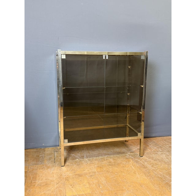 Metal Brass and Smoked Glass Display Case, 1970s For Sale - Image 7 of 7
