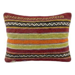 Turkish Kilim Lumbar Pillow Cover 15'' X 23'' For Sale