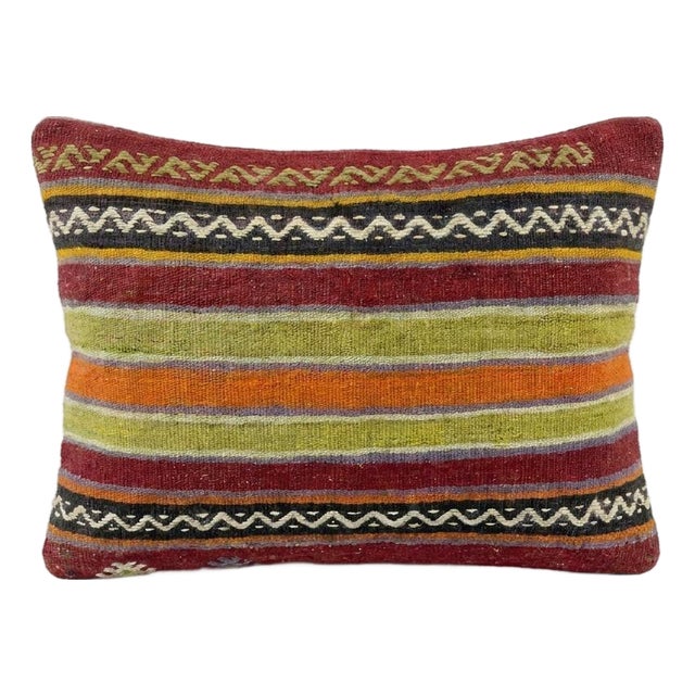 Turkish Kilim Lumbar Pillow Cover 15'' X 23'' For Sale