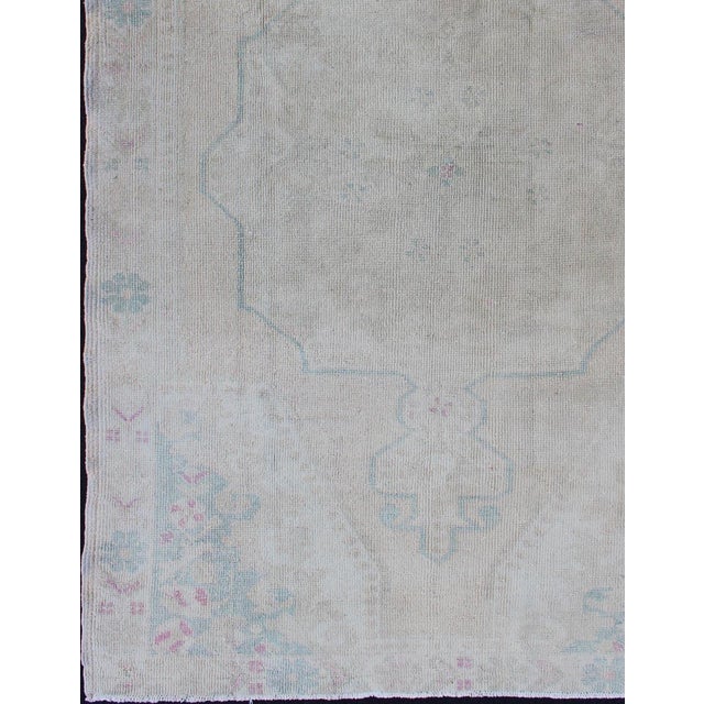 Vintage Turkish Oushak Rug in Pale Blue, Taupe and Soft Pastel Tones For Sale - Image 9 of 12